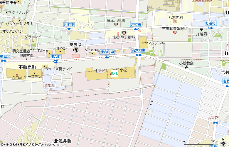 アイシティ　イオンモール新小松店付近の地図